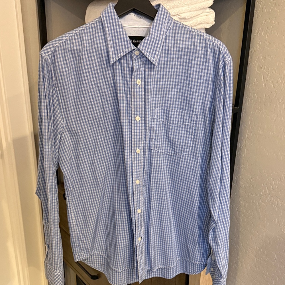 Classic Blue Checkered Men's Dress Shirt